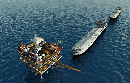Ariel view of rig and tankers